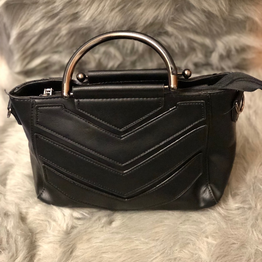 Black, Mini, Geometric Design, Faux Leather Purse